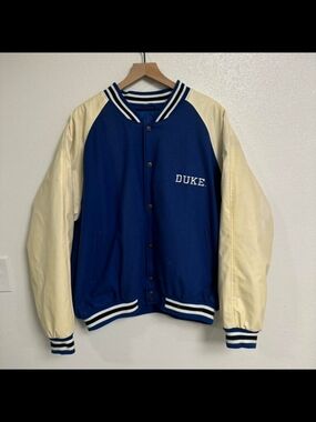 Blue and Cream Varsity Bomber Jacket